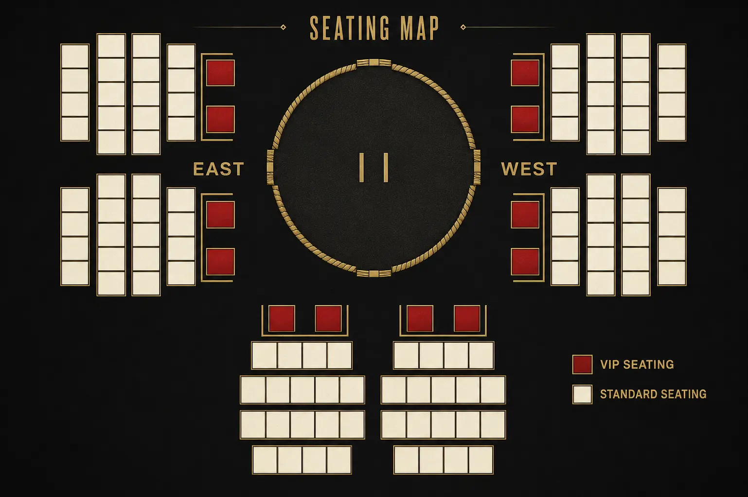Tokyo Sumo Festival seating map showing VIP and Standard seats around the central dohyo